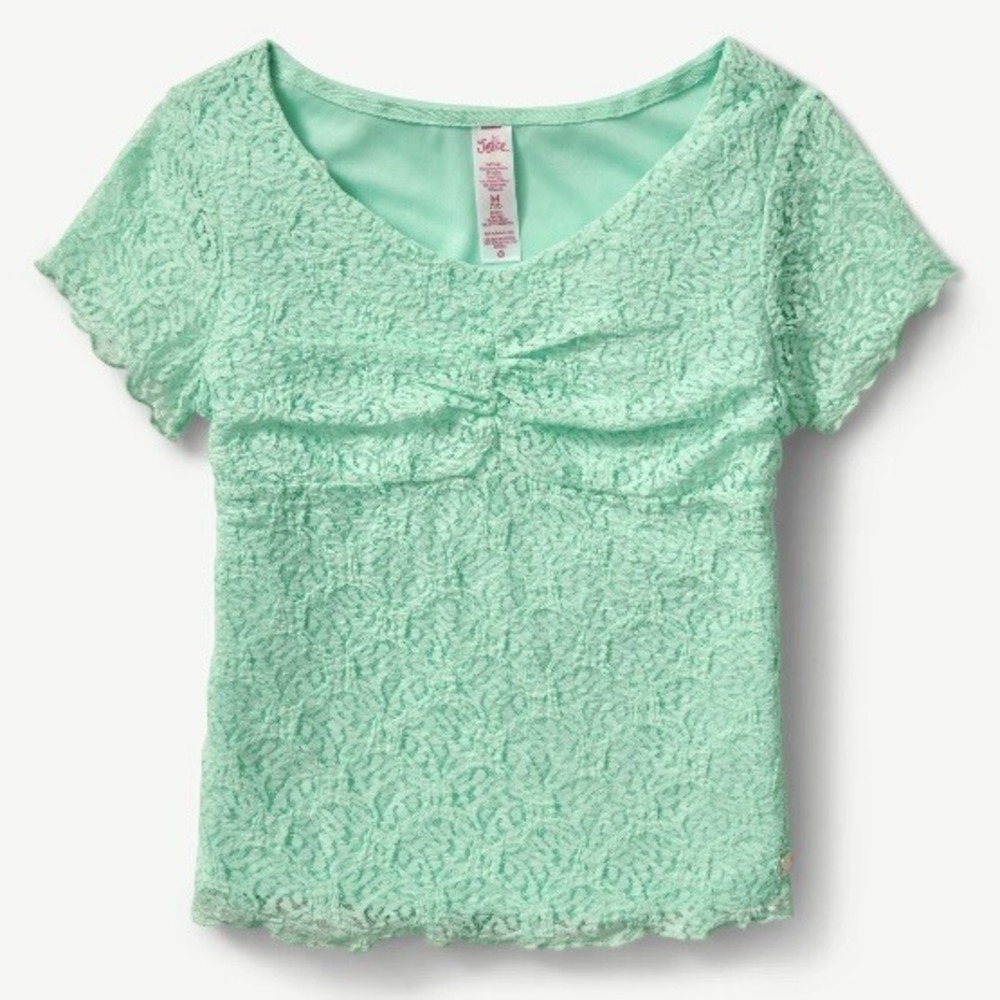 Justice Girls Lace Tee Medium 10 New with Tags Jade Jewel Empire Seam Cinched